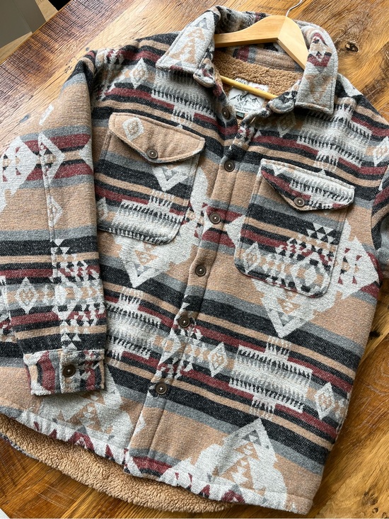 Free Planet Jackets & Blazers - Free Planet Sherpa Jacket in Tan and Rust Pattern
